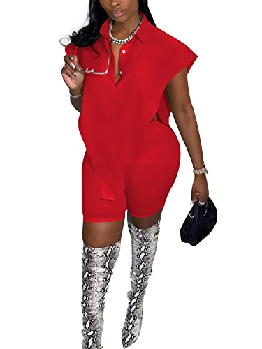 LYANER Women's 2 Piece Outfits Sleeveless Collar Button Down Side Open Top and Short Set2