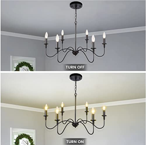 Image of 6-Light Farmhouse Chandelier, Industrial Ceiling Pendant Black Iron Chandeliers, Rustic Industrial Candle Chandelier for Dining Room, Living Room, Kitchen, Bedroom, Foyer