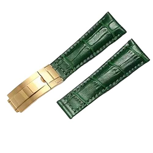 Bracelet montre cuir vert 20mm ZUC anti usure avec boucle papillon Rolex