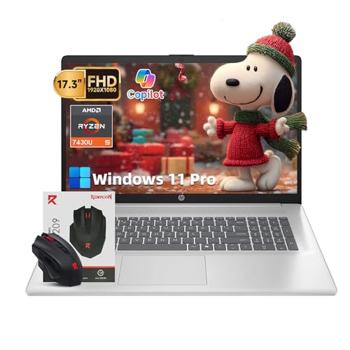 Image of HP 17 inch laptops, AMD Ryzen 5 7430U(Beats i7-1165G7), 16GB RAM 512GB NVMe SSD Windows 11 Pro, 17.3 inch FHD IPS, Copilot AI, Numeric Keyboard, Type-c, Patented KB Kit