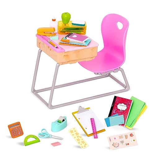 Our Generation School Desk Set Realistic Classroom Supplies 18-Inch Doll Accessories Pretend Play for Ages 3 and Up Flying Colors