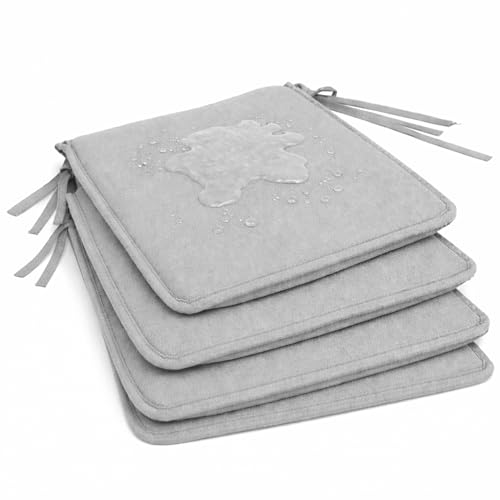 Pack 4 Cojín para silla 40x40x2 cm｜Repelente al agua y fácil de limpiar｜Con cintas de sujeción｜Funda con cremallera desmontable｜Uso interior y exterior｜Ideal para comedor, terraza, jardín u oficina