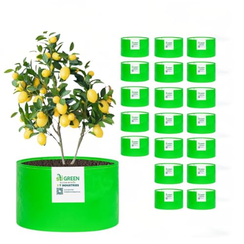 Image of HDPE Grow Bags for Plants 12X12 Inch (Pack of 20) | 260 GSM Heavy Duty UV-Protected Round Green Colour Plant Bags for Terrace and Vegetable Gardening | Strong & Reusable|
