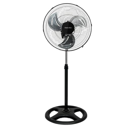 UNIVERSALBLUE | Ventilador de Pie Negro | 55 W | 3 Aspas Metálicas | 3 velocidades ajustables | Modo oscilante 360° | Ángulo Regulable | Display Moderno