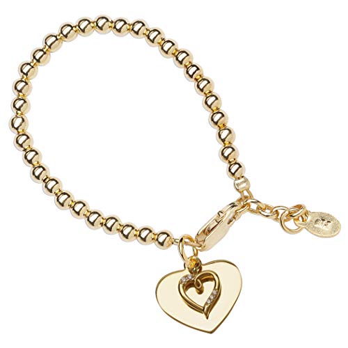 Children's Personalized 14K Gold-Plated Bracelet with Heart, Flower Girl Gift, Communion, Infant Baptism, Newborn Baby, Toddlers, Little Girls Custom Jewelry with Name