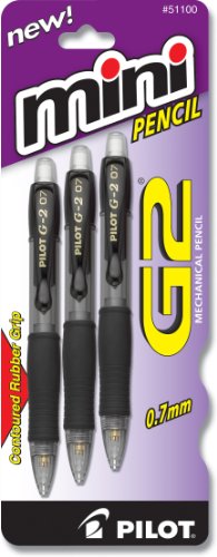 Pilot G2 Mini Mechanical Pencils, 0.7mm HB Lead, Black/Clear Barrels, 3-Pack (51100)