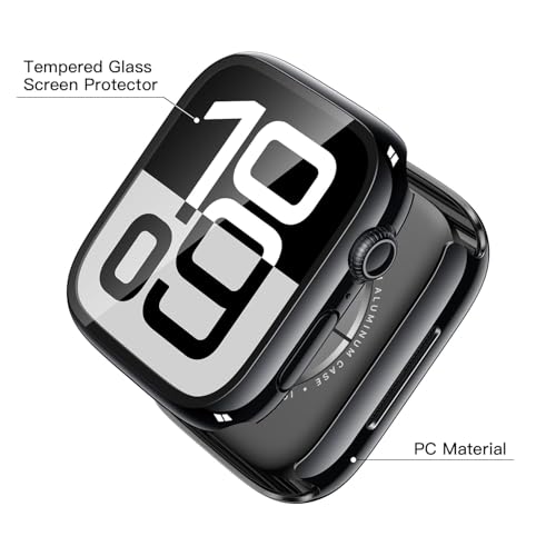 Image of VEMIGON Tempered Glass Case Compatible for Apple Watch Series 11 / Series 10 42mm, Hard PC Screen Protector Overall Protection Ultra-Thin Lightweight Scratch-Resistant Cover for iWatch, Jet Black