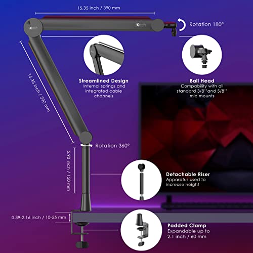 Ixtech Mic Arm Premium Boom Arm 360° Rotatable Microphone Arm Mic Boom Arm With Desk Mount, Fully Adjustable, For Podcast, Video, Gaming, Radio, Studio, Recording, Sturdy And Universal Valiant Model #TOP6