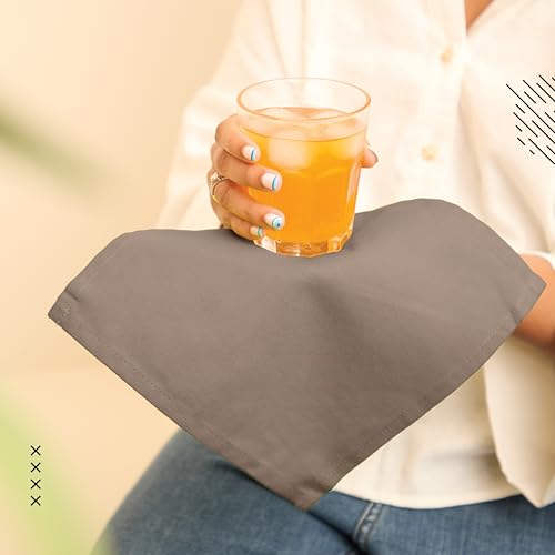 Image of Encasa XO Dining Cocktail Napkins 12 pcs (1 Dozen) Set of Large 23x23 cm (9 inchx9 inch) - Taupe - Absorbent Heavy Cotton Party Fabric Machine Washable for Home Restaurant Banquet & Hotel