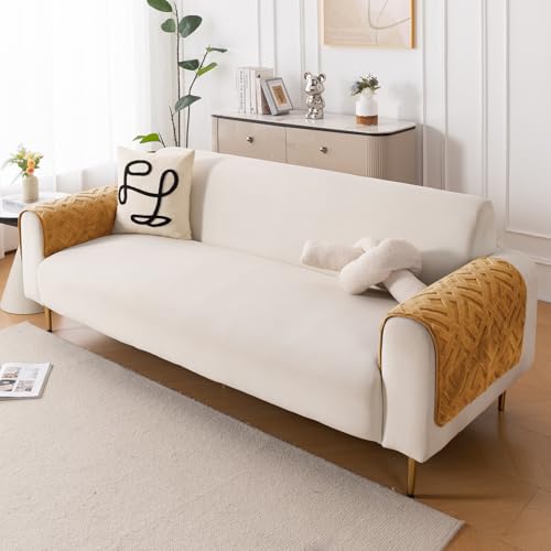 Image of HOKIPO 'Velvet Maze' Premium Anti-Slip Sofa Armrest Covers| 1 Pair - Light Brown (AR-6278-LBR-L*2)