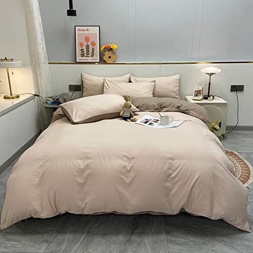LDFHOIN Juego de ropa de cama de 220 x 240 cm, color blanco roto, suave, reversible, 4 piezas, 1 funda nórdica + 2 fundas de almohada + 1 sábana bajera (220 x 240 cm + 48 x 74 cm + 230 x 250 cm)