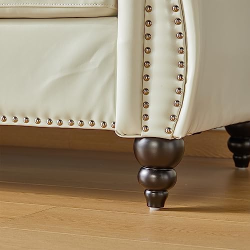 Image of LEVNARY Leather Sofa, Chesterfield Tufted Upholstered 2 Seater Couch, Modern Loveseat Couch Classic Furniture for Living Room Bedroom (Cream White)