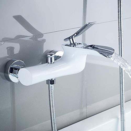 Mitigeur de baignoire blanc et chrome à double commande avec ensemble de douche mural - 4
