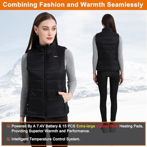 BIAL Verwarmd vest voor dames, verwarmd vest met 7,4 V snel opladen 16000 mAh batterij, verwarmde kleding lichtgewicht bodywarmer verwarmde jas elektrisch verwarmd vest voor dames en vrouwen - Afbeelding 3