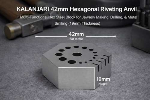 Image of 42mm Hexagonal Riveting Anvil - Multi-Functional Hex Steel Bench Block for Jewelry Making, Drilling, & Metal Smiting (19mm Thickness)