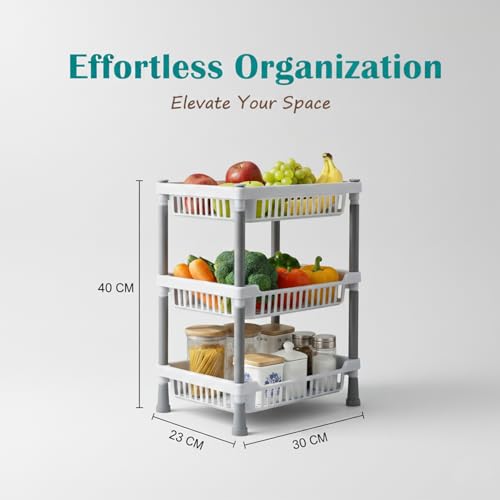 Image of Oblivion 3 Layer Kitchen Storage Rack 1 Pc - Multiuse Kitchen Organiser Rack - Space-Saving Vertical Organizer for Vegetables, Fruits, Utensils & Pantry Essentials, Durable Metal Storage Stand