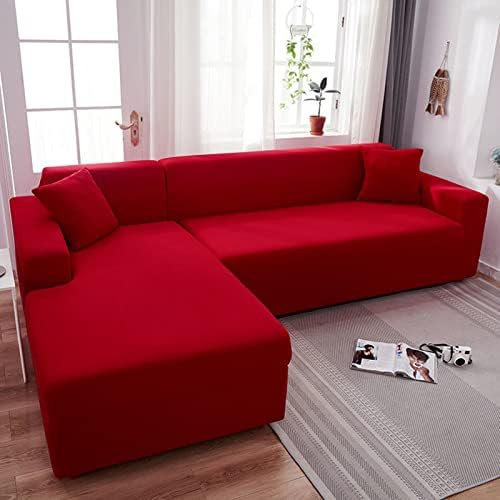 Stretch Couch Cover for L Shaped Couch,Sofa Cover Fitted Furniture Protector,Sectional Sofa Slipcover for Living Room,Sectional Furniture Protector,Red,57~72in