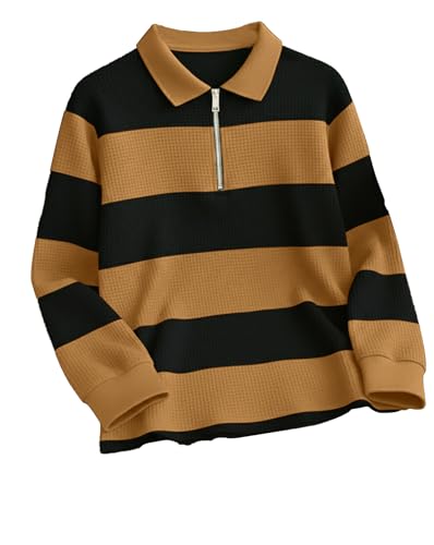 Image of Mens Stylish Half Zip Tshirt, Texture Striped Casual T-Shirt for Men, Formal Collared Neck Full Sleeves T-Shirt for Boys