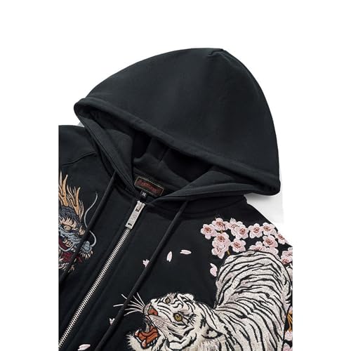 Men'S Japanese Streetwear Hoodie Phoenix Embroidered Hoodie Cotton