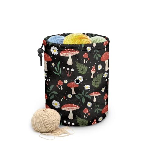 Image of Sellikakes Mushroom Floral Small Yarn Bag Yarn Holder Crochet Organizer, Crocheting Storage Bag, Knitting Bag Yarns Store Skein Ball, Crochet Project, Knitting Supplies