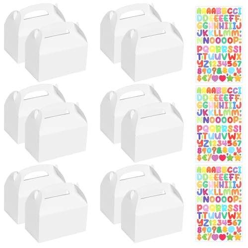 XWCHASA Lot de 12 Boîtes Cadeaux Vide avec 3 Autocollants en Forme de Lettres, 16 x 9 x 8,5 cm Boîtes à Gâteaux Carton pour Enfants Anniversaire Mariage...
