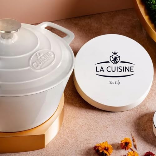 Image of La Cuisine Enameled Cast Iron Dutch Oven Casserole Pot with Lid, 5 QT 10.5 inch / 26cm O, For GalssTop Stove Oven-Safe PFOA Free Glossy Cream White Interior Glossy White Exterior