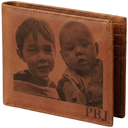 Custom Leather Wallet for Men – Mens Personalized Wallet Engraved with Photo, Picture...