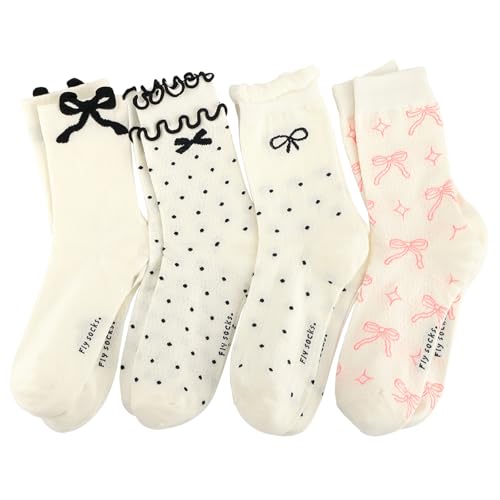 Image of Women's Cute Crew Socks, Casual Athletic Cotton Bowknot Cherry Calf Novelty Socks for Women