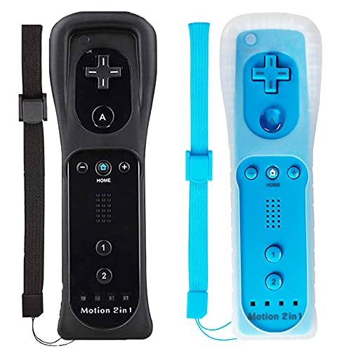 Wii Remote Controller (2 Pack) with Motion Plus Compatible with Wii and Wii U Console Wii Remote Controller with Shock Function (Black+Blue)