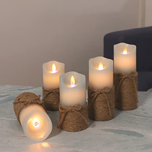 Image of Flickering Flameless Candles, Battery Candles with Remote & Timer, Blue Led Pillar Candles for Ocean Decor, Beach Decorations, Party - Set of 5