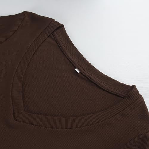 Artfish Women's Long Sleeve V Neck Crop Top Ribbed Knit Slim Fitted Basic T-Shirts3