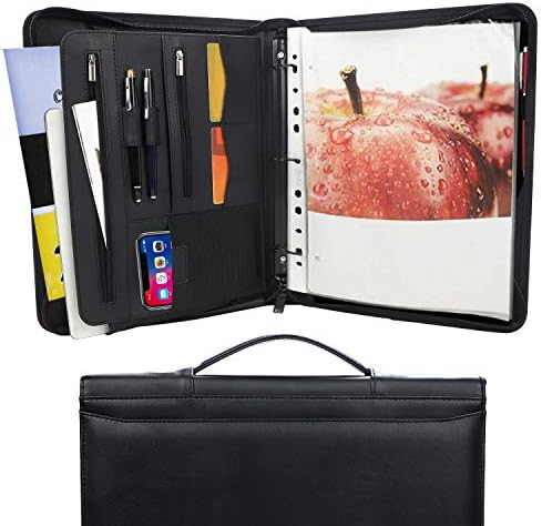 Freeprint Portfolio 3-Ring Binder Organizer with Handle Zippered Padfolio Writing Pad Legal Size Notebook Business Folder Resume Interview for Men Women, Black