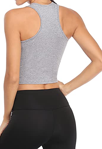 Sports Crop Tank Tops For Women Cropped Athletic Yoga Tops Racerback Running Tanks Cotton Workout Shirts Sleeveless Undershirts Exercise Gym Clothes 3 Pack Black/Grey/Olive L #TOP3