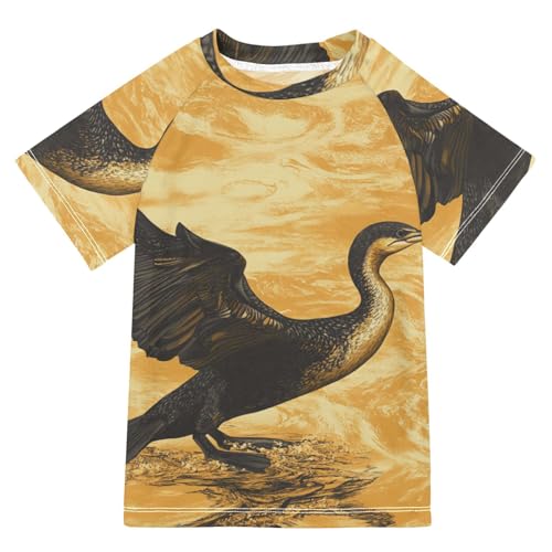 Boys Short Sleeve T-Shirts Cormorant Yellow Bird Rashguard Kids Swim Shirts Sun UPF 50+