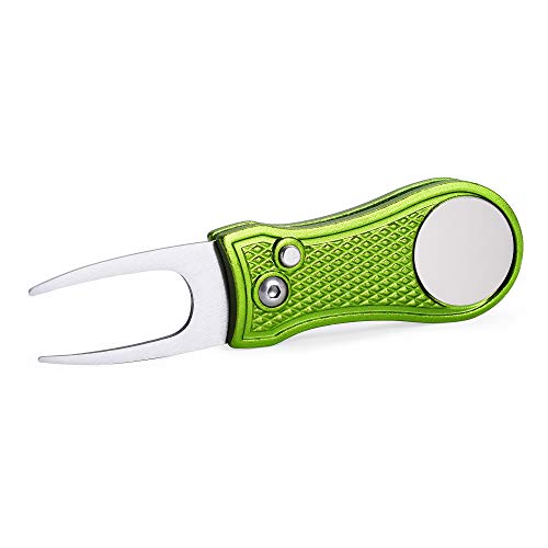 Mile High Life All Metal Foldable Golf Divot Tool With Pop-Up Button & Magnetic Ball Marker (Lime Green Bone) #TOP4