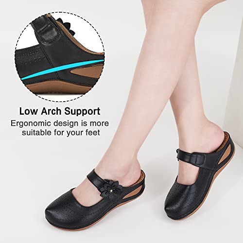 Alicegana Mules For Women Closed Toe Sandals: Dressy Summer Slip On Shoes Comfortable Casual Wedge Mules With Adjustable Hook Loop #TOP2