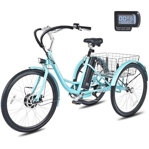 Viribus Electric Tricycle for Adults, 350W Electric Trike 7 Speed with UL 36V 13Ah Battery, Three Wheel Electric Bikes for Adults with Dual Chains, E Trikes for Women Men Seniors, 330 lb. Mint 26 in Cover