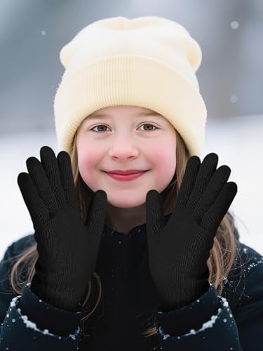 Image of Cooraby 3 Pairs Kid's Winter Gloves Thick Warm Knitted Gloves Children Cold Weather Gloves