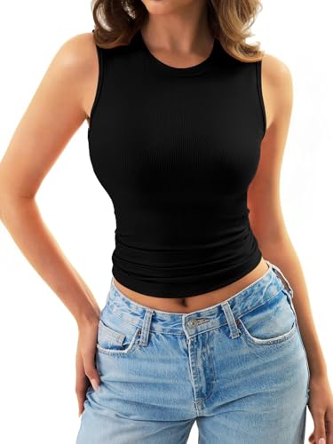 GKBK Womens Ribbed High Neck Tank Tops Racerback Slim Fitted Top Summer Basic Casual Sleeveless Shirts - image 5