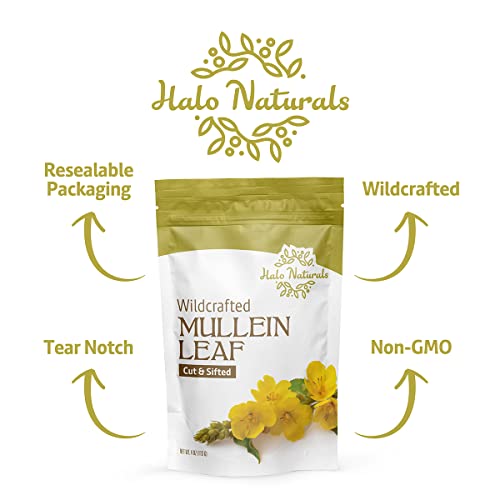 Halo Naturals Mullein Leaf 4 Oz Wildcrafted Cut & Sifted (Verbascum Thapsus) | Resealable Pouch| Packaged In The Usa (4 Ounces (Pack Of 1)) #TOP5