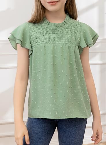 Image of bilbean Girls Elegant Polked Swiss Dot Long Sleeve Shirts Tops 6-15 Years