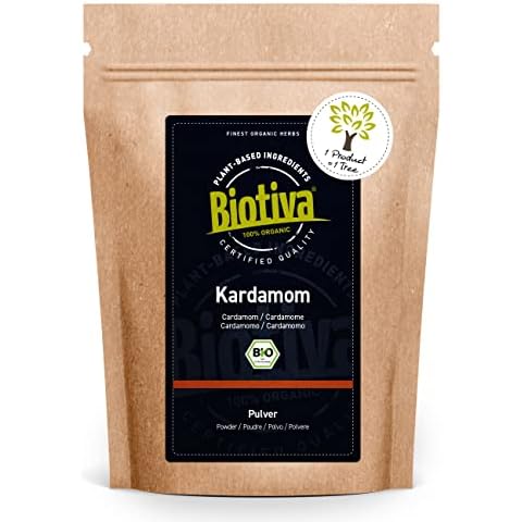Biotiva Cardamom Powder Ground Organic 100g - Ginger Plant - Elettaria cardamomum - Bottled and Controlled in Germany (DE-ÖKO-005) - Vegan Cover