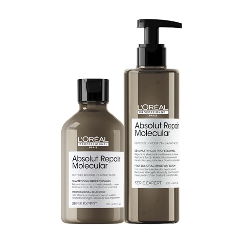 L’Oréal Professionnel, Rutina Champú y Sérum con aclarado Absolut Repair Molecular, Repara y Fortalece a nivel molecular, Tratamiento instantáneo. Para todo tipo de Cabello Dañado, SERIE EXPERT