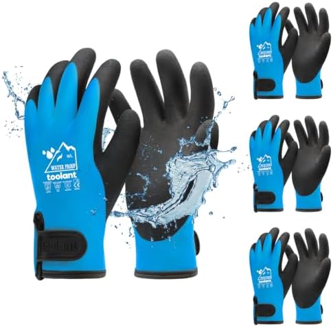 toolant 100% Wasserdichte Arbeitshandschuhe, Touchscreen, Blau, L, 3 Paar | Winter Arbeitshandschuhe für kaltes Wetter; Für Herren und Damen; Warme Thermohandschuhe; Sandiger Grip;
