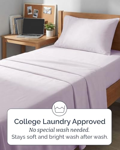 Image of Twin XL 4 Piece Sheet Set - College Dorm Room Essentials - Light Lavender | Ultra Soft Dorm Bedding Set, 8 inch to 16 inch Inch Deep Pockets, 1 Flat & 1 Fitted Sheet & 2 Pillowcases, Wrinkle & Fade Free