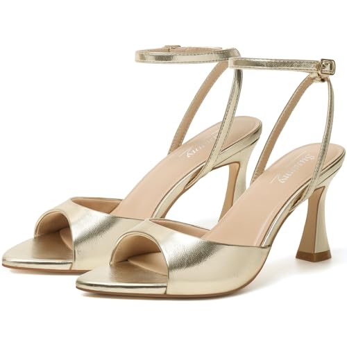 Image of Susanny High Heels for Women Pointed Open Toe Strappy Chunky Block Heels Ankle Strap Stiletto Kitten Heeled Sandals Wedding Bridal Party Prom Sexy Dress Shoes
