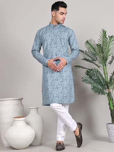 Image of Majestic Man Women's Cotton Regular Fit Casual Ethnic Motifs Printed Mandarin Collar Long Kurta