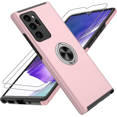 Coque Samsung Galaxy Note 20 Ultra rose avec anneau rotatif et béquille