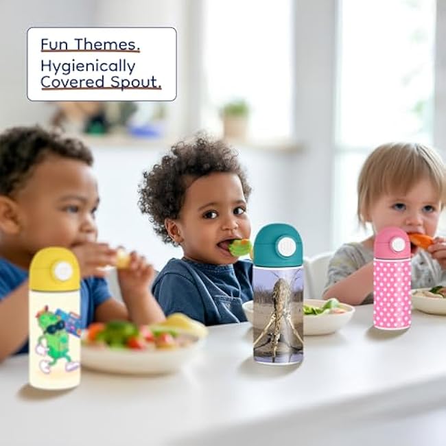 Inspirational Nature Enthusiast 12oz Kids Black Bottle ¨C Giraffe drinking at water hole, serene colors ¨C Nature Hikes, School Lunch