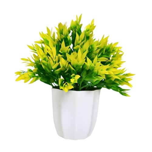 Image of fancymart Artificial Leaves Yellow Bunch in Pot - 22 cm Height, Perfect for Tabletop Decoration | Ideal for Home & Office Decor